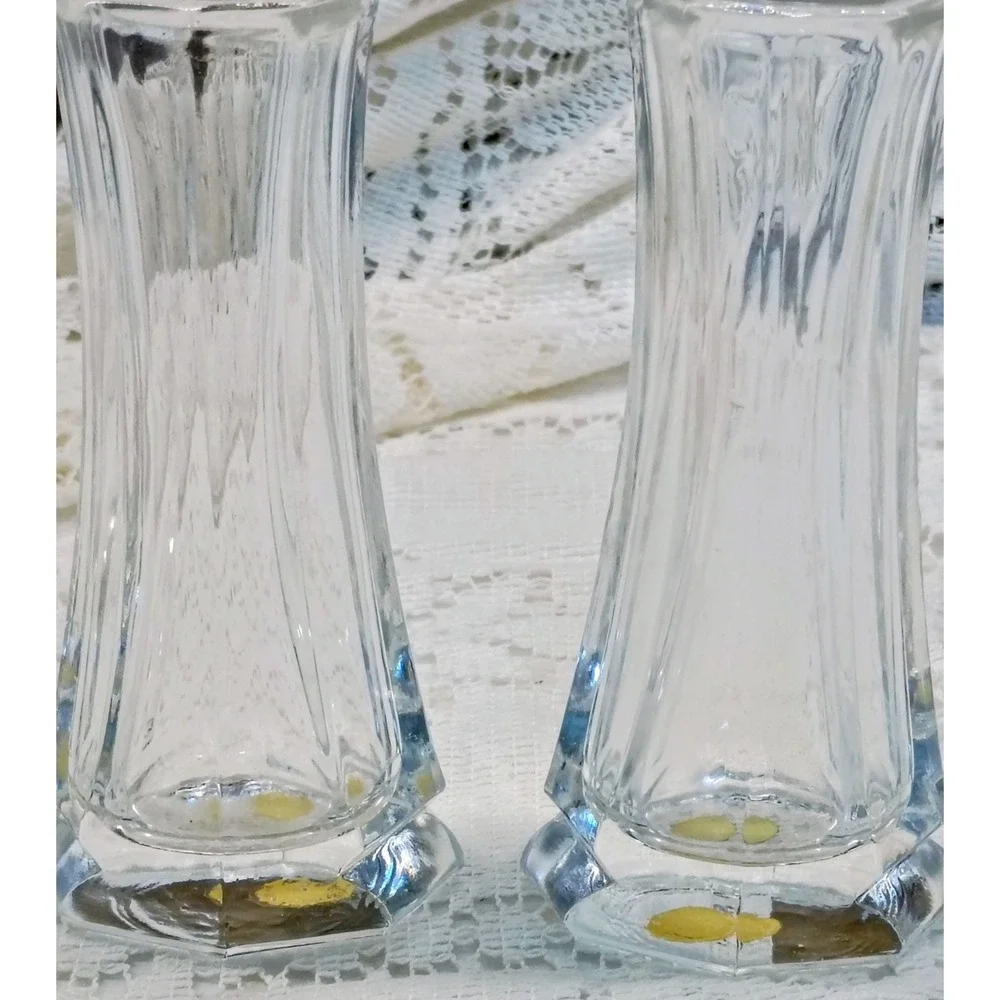 Vintage West Germany Crystal Salt‎ and Pepper Shakers Set Paneled Glass 4.5